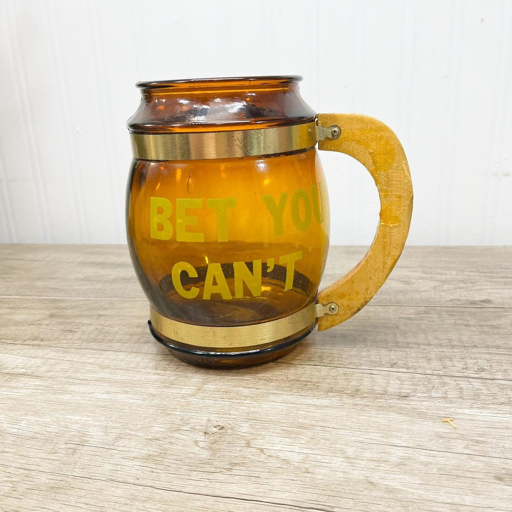 Large Amber Drinking Stein -‎ Wood Handle Beer Mug